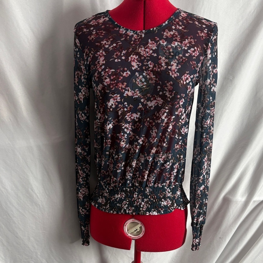 Dynamite Floral Long Sleeve Blouse - Navy and Pink SM213
